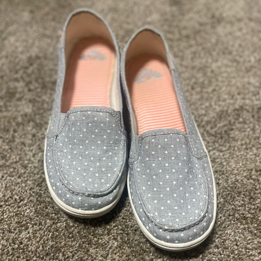 ROXY Women’s Gray Polka Dot Minnow Slip-on Cotton Fabric Casual Shoes- 8.5